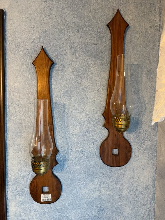 Set of 2 Wood Wall Sconces W/ Glass Chimneys