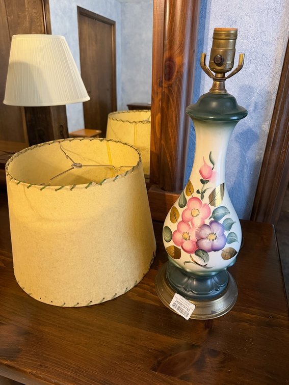 Decorative Metal & Glass Painted Table Lamp W/ Shade