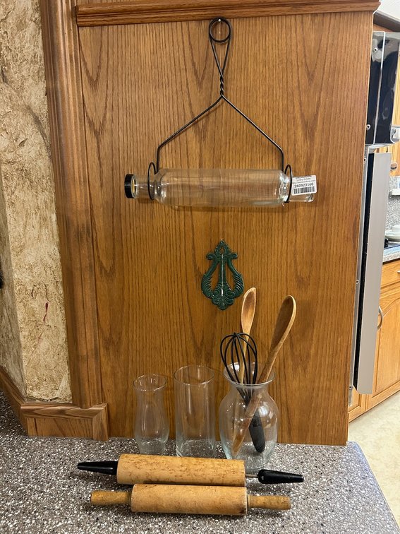 Lot of 1 Glass & 2 Vintage Wood Rolling Pins, Vases & Kitchen Tools