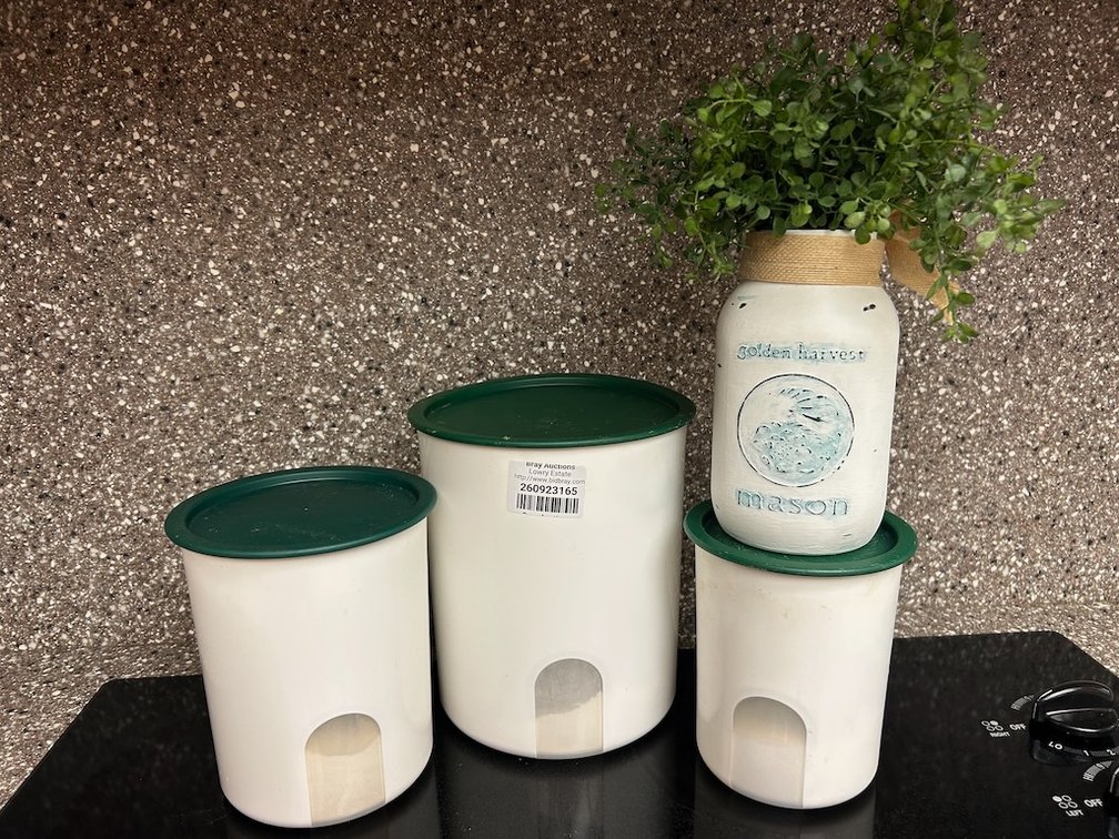 Tupperware Canister Set W/ Decorated Ball Canning Jar Planter