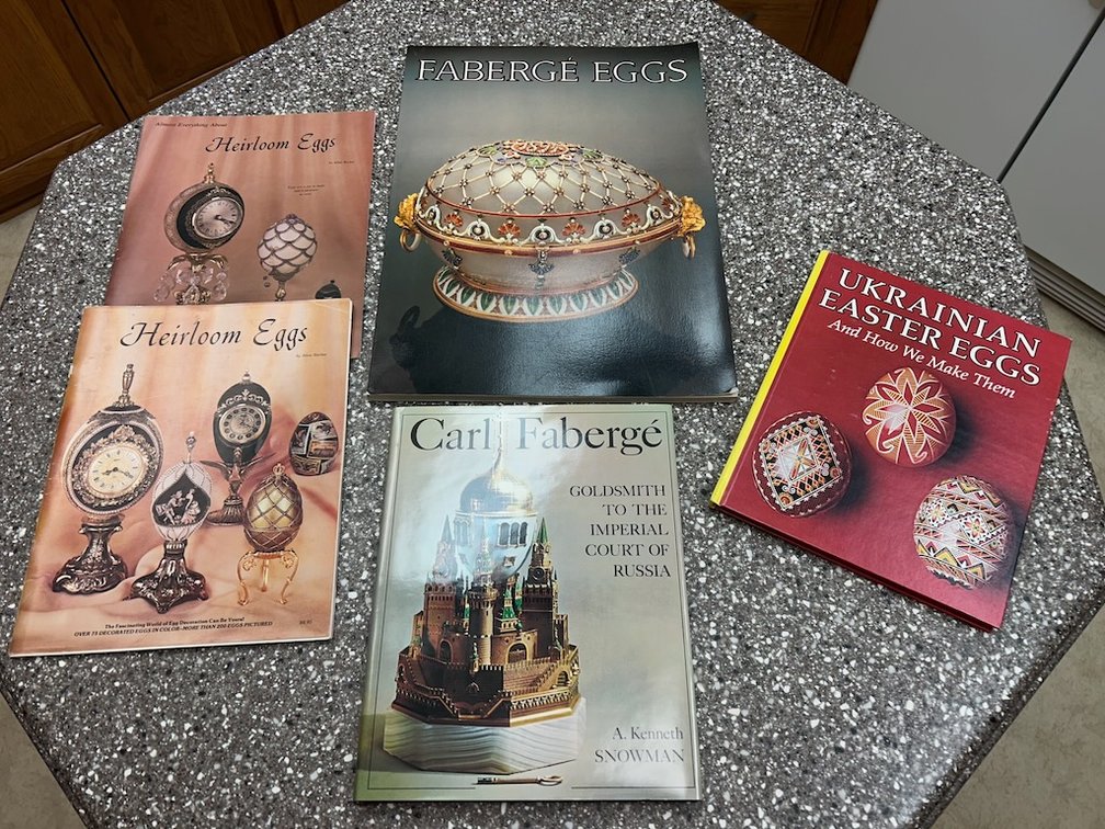 Lot of 3 Faberge/Ukrainian Egg Books & 2 Heirloom Egg Magazines