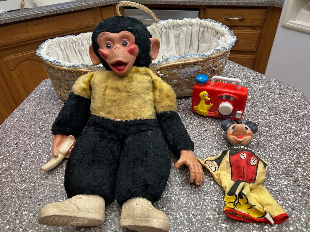 Lot of Vintage Toys In Basket
