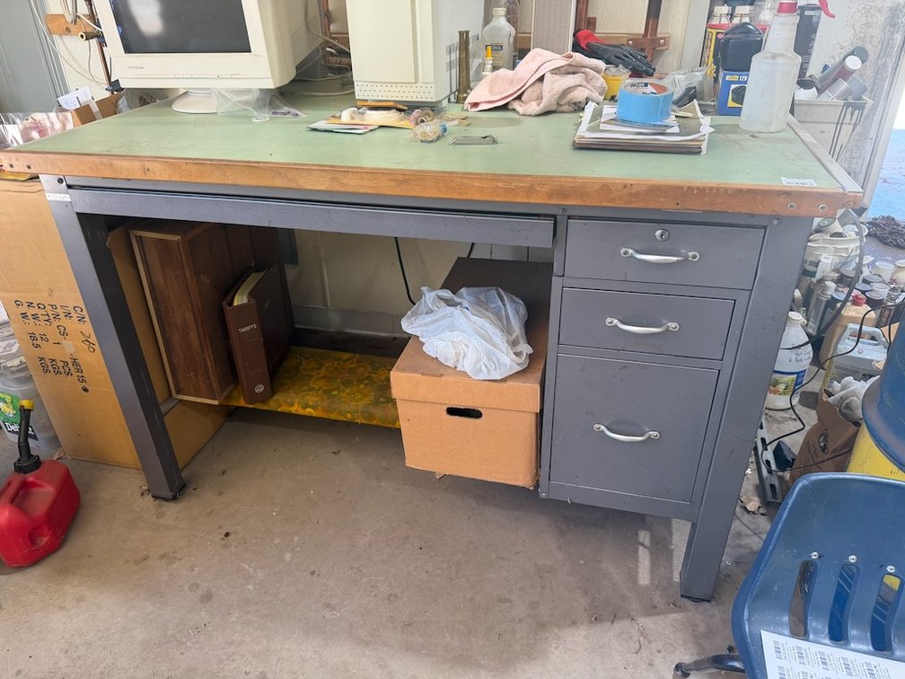 Vintage Industrial Steel Pedestal Tanker/ Shop Desk