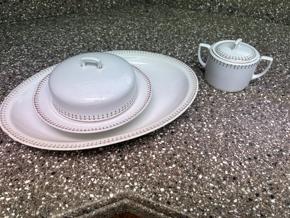 Antique M&Z Austria Covered Plate, Serving Plate & Covered Sugar Bowl