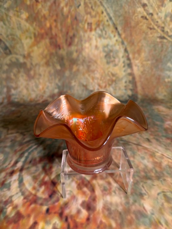 vintage Fenton Marigold Carnival Glass "Holly" Hat Bowl
