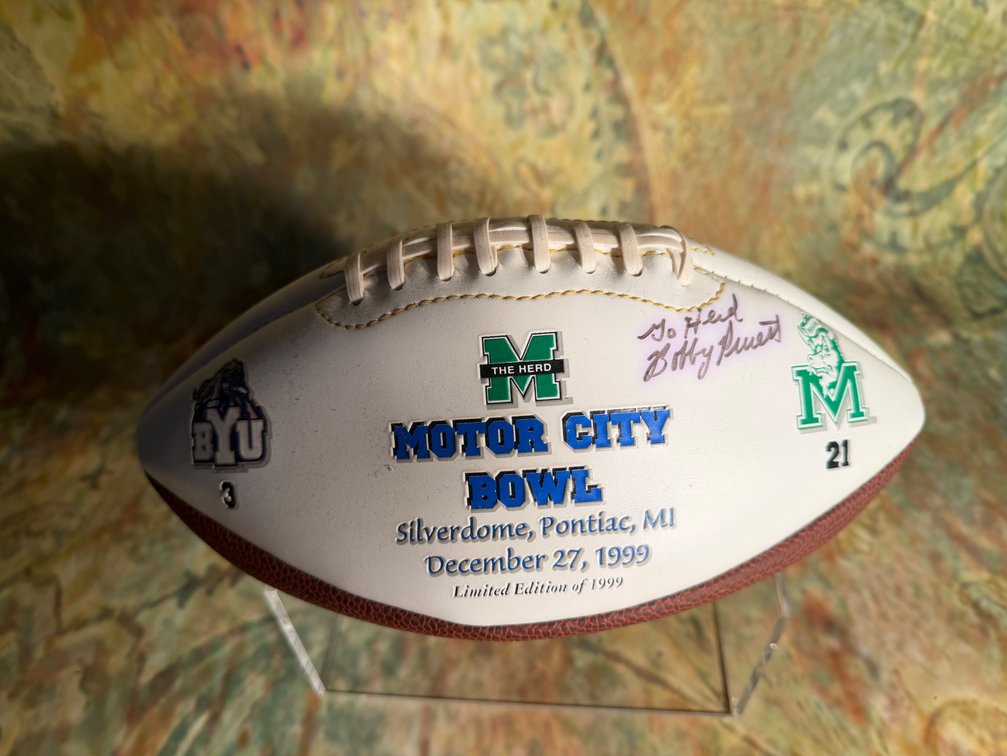 Marshall Coach Bobby Pruett autographed football