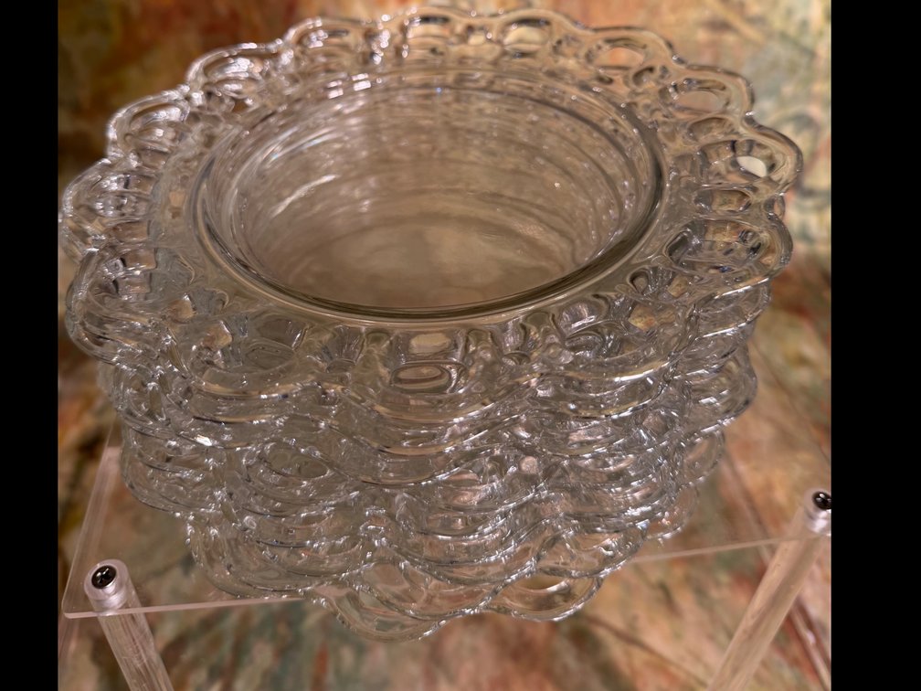 Set of 11 Vintage Imperial Glass Crocheted Crystal Clear Salad/Cake Plates