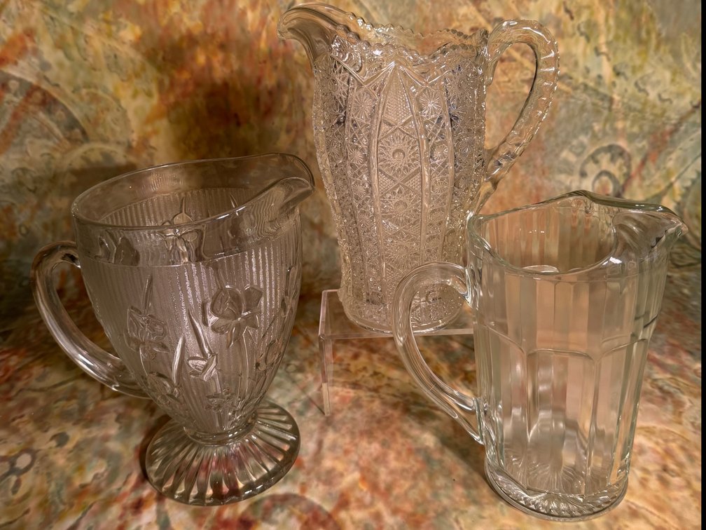 Antique Depression glass pitcher lot - set of 3