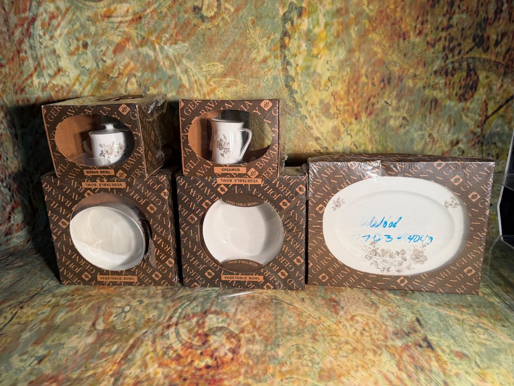 vintage Johann Haviland Bavaria Germany porcelain serving pieces in the Brown Twilight Rose pattern
