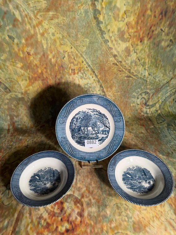Currier & Ives China Bowls and Plate