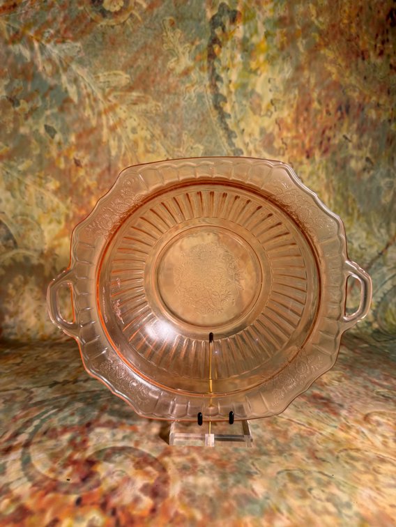 1930s “Mayfair Open Rose” Pink Depression Glass Serving Bowl with Handles by Hocking Glass