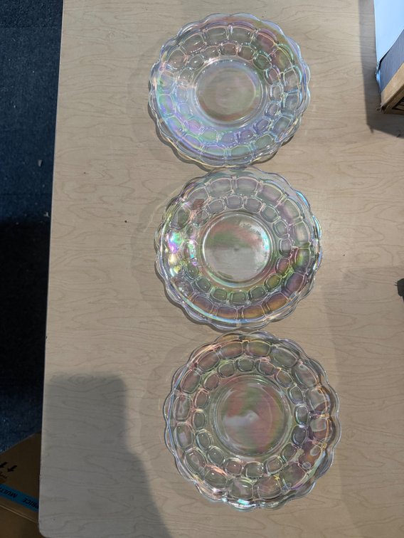 Vintage MCM Federal Glass Colonial Luncheon Plates Clear Iridescent