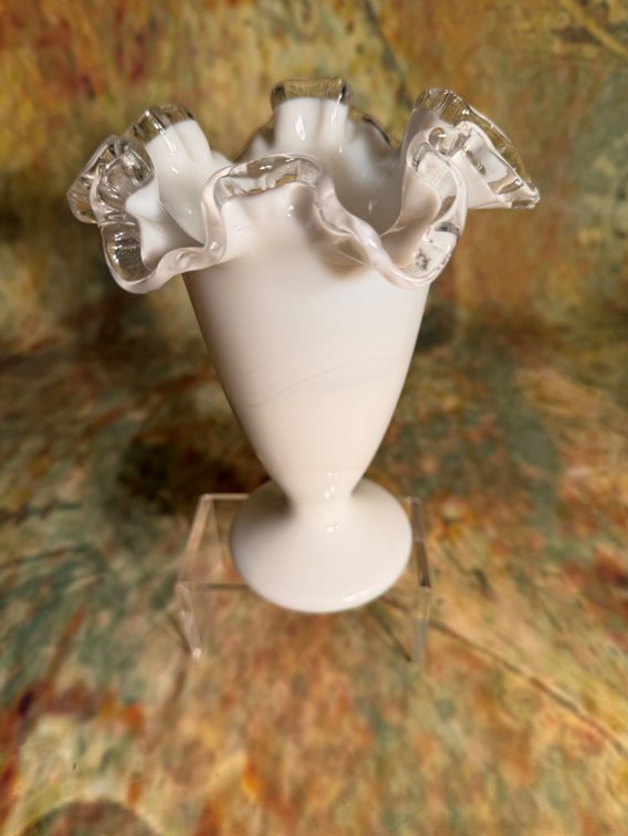 Rare Vintage 1940's Fenton Silver Crest 4" Vase Clear Double Crimped Crest on Milk Glass