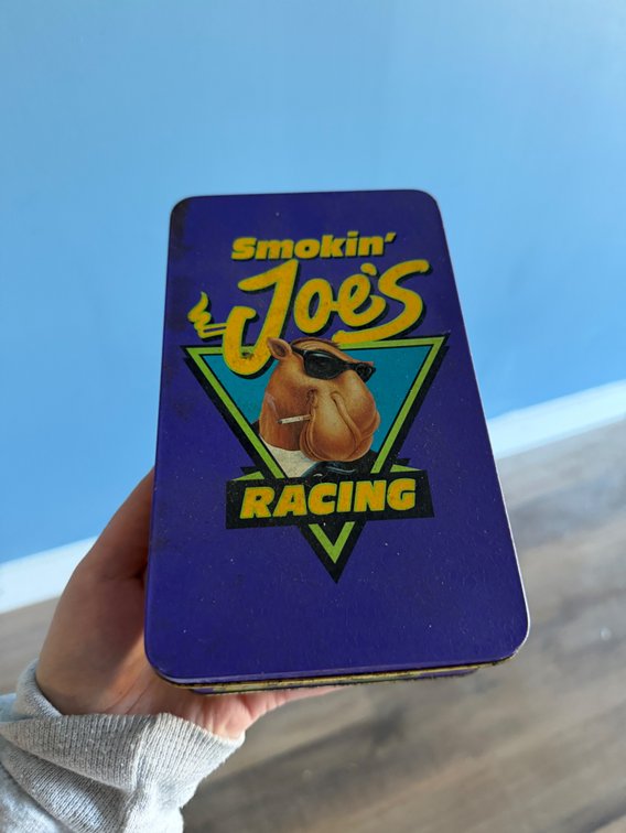 Vintage Smoking Joes Racing tin filled with .30-06 Springfield Ammo