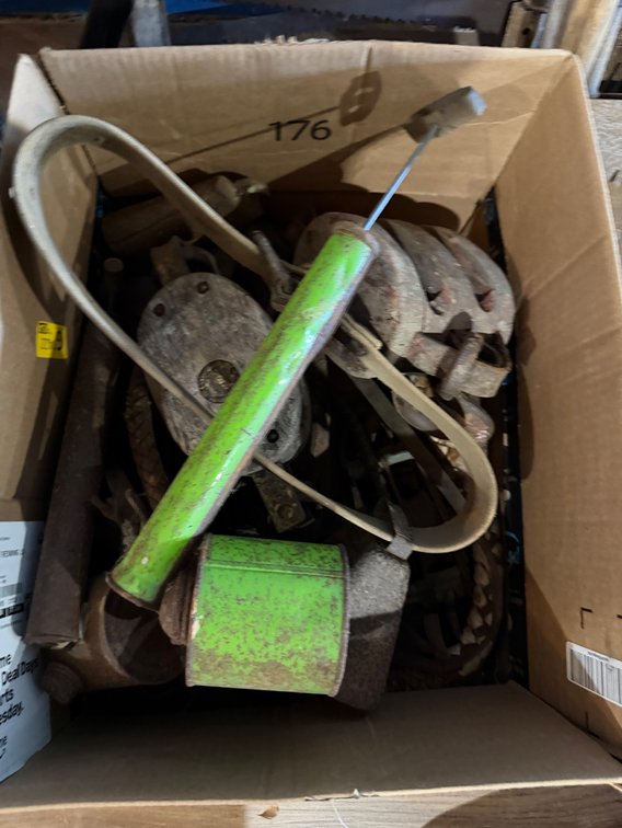 Assorted Vintage Metal Hardware, Pulleys, Hooks & Miscellaneous Tools – Box Lot