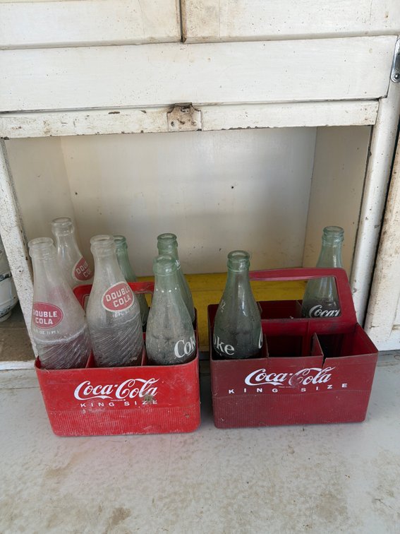 1960’s Coke King Size Plastic Bottle crates with vintage coke bottles