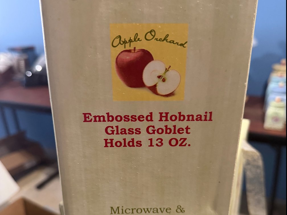 Set of 5 Vintage Apple Orchard Green Hobnail Glass 13oz Drinking Goblets in original packaging