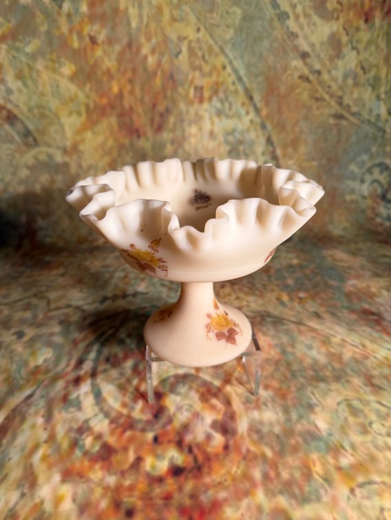 vintage Fenton hand-painted custard Glass pedestal compote