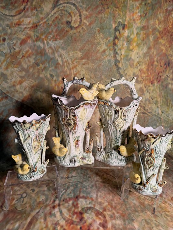 vintage 1950’s Ucagco (United China and Glass Company) tree trunk and bird ceramic vases