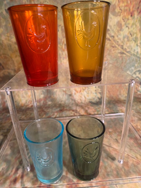 Vintage pressed glass multicolor juice glasses