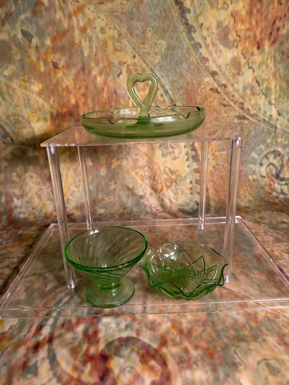 Uranium Vaseline Depression Glass Trinket/Candy dishes