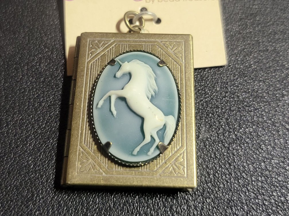 Little Unicorn Cameo Book Locket Necklace