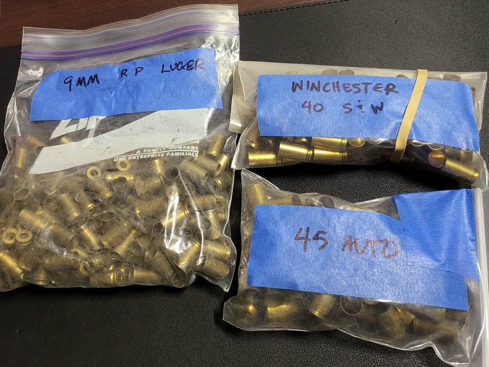 Once-Fired Brass Casings Mix,9mm, .40 S&W, .45 Auto (297 Total Pieces)