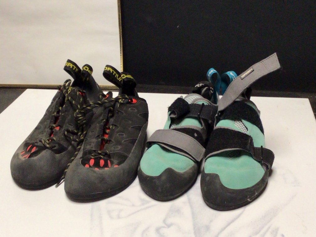 Pair of Scarpa Arpia V-LU Climbing Shoes Size 8 and La Sportiva Tarantulace Rock Climbing Shoes