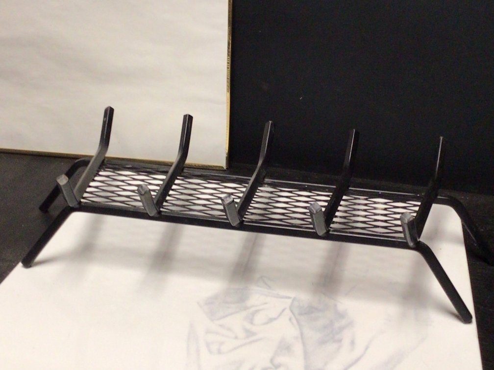 Heavy Duty Black Metal Fireplace Grate With Vertical Log Supports And Mesh Ember Retainer
