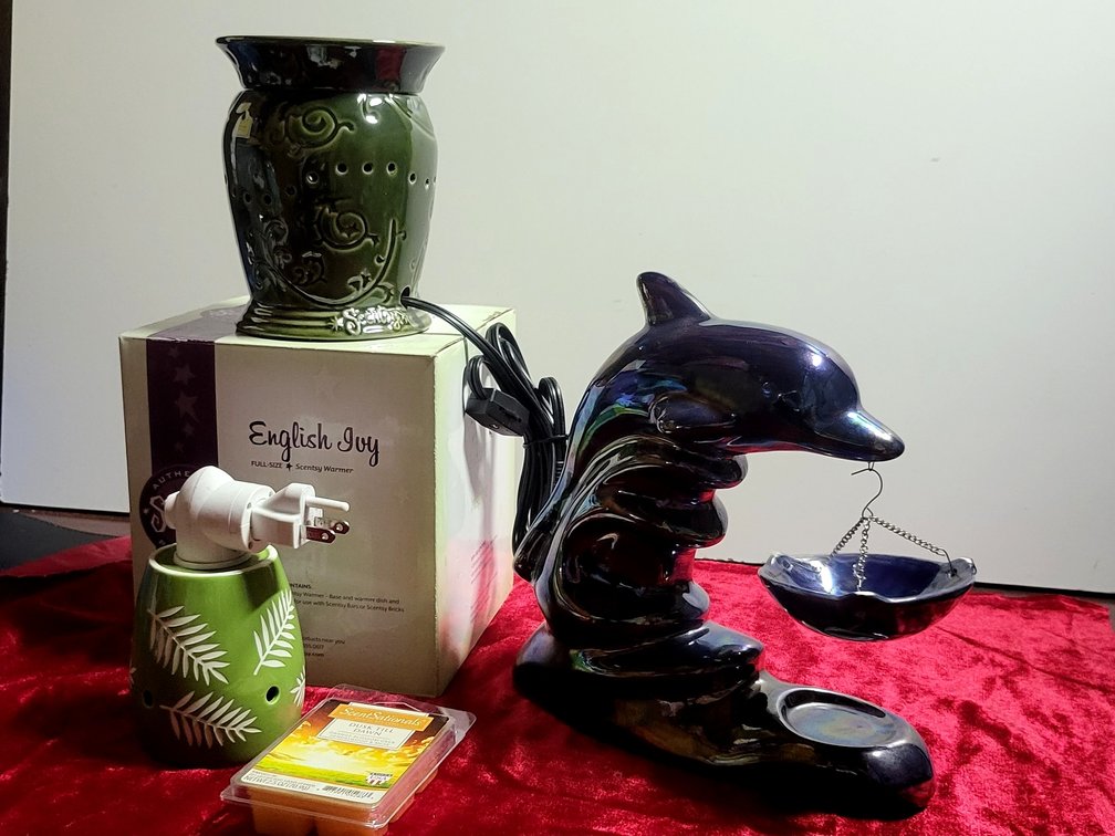 Scentsy Wax Warmer,Retired Full Size English Ivy, Mini Plug-In, Dolphin Warmer & Wax Melts
