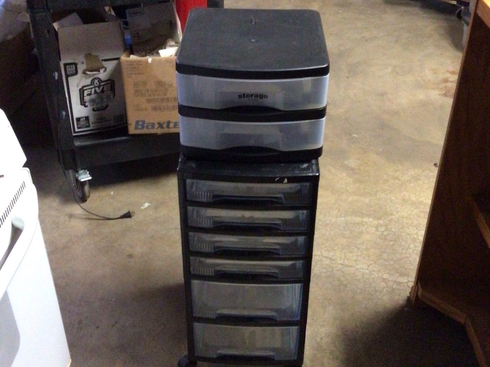Plastic Storage Drawers Aprox 27 Inches Tall By 12 Wide By 15 Deep Tall One  Small One Is Approx9 Inches Tall By 13 Wide By 15 Deep