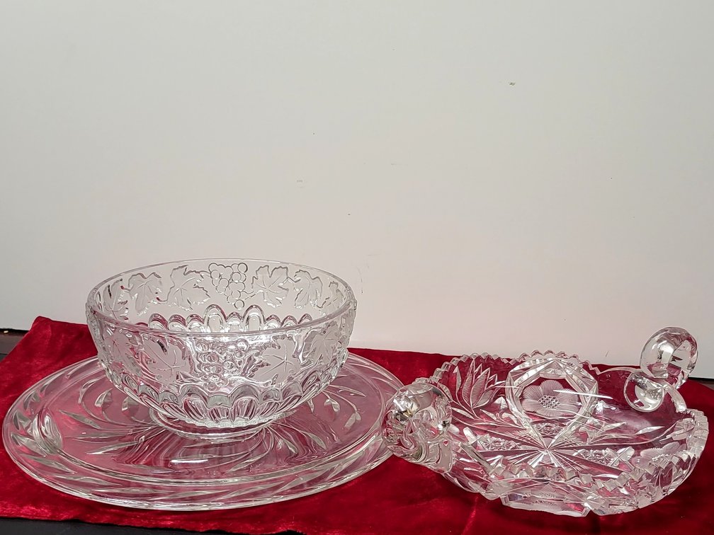 3-Piece Clear Pressed Glass Tableware Set ,Serving Bowls & Platter
