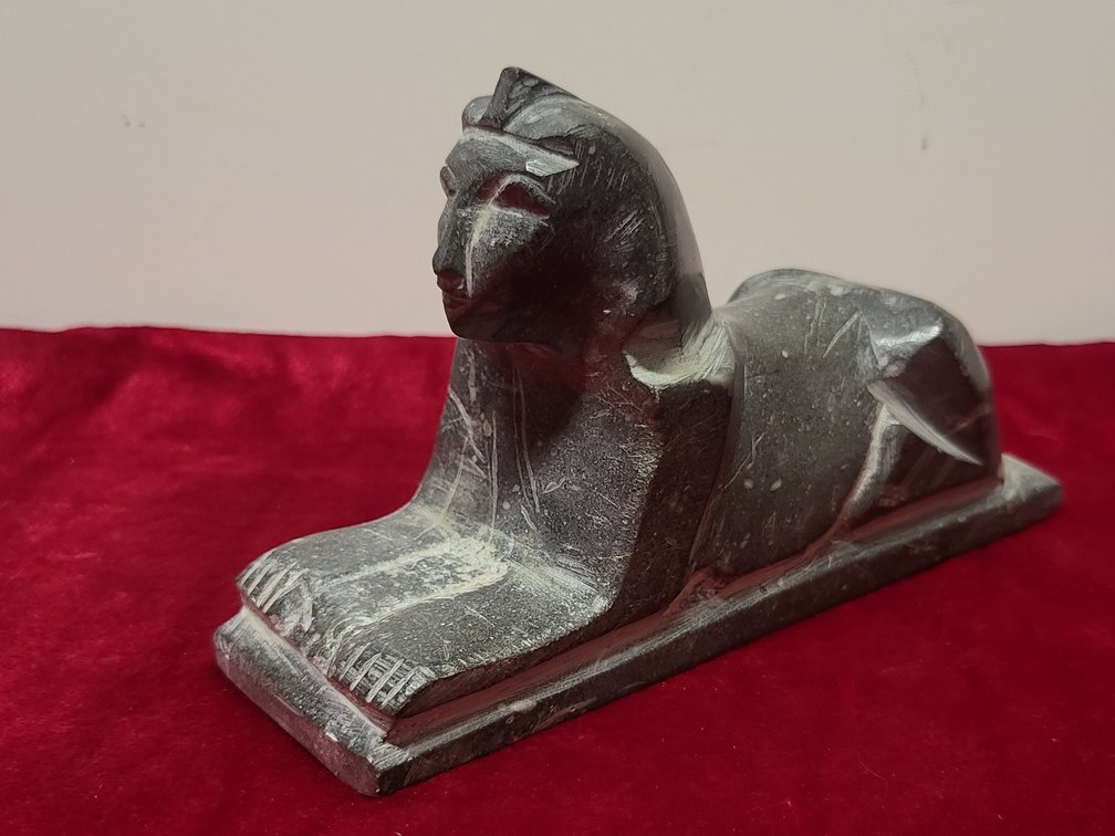 Hand-Carved Soapstone Egyptian Sphinx Figurine Statue