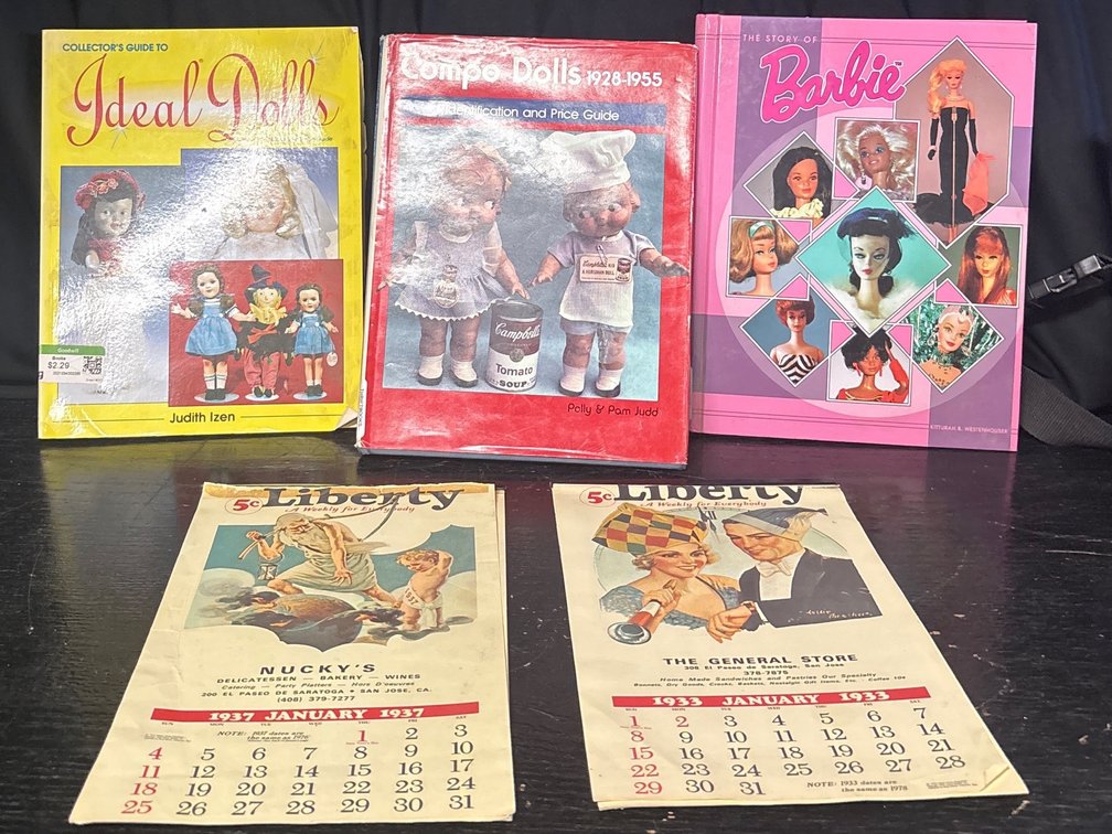 Collectors Guide To Ideal Dolls/Compo Dolls 1928-1955 Guide/The Story of Barbie Book/2 Liberty Calendars Vintage