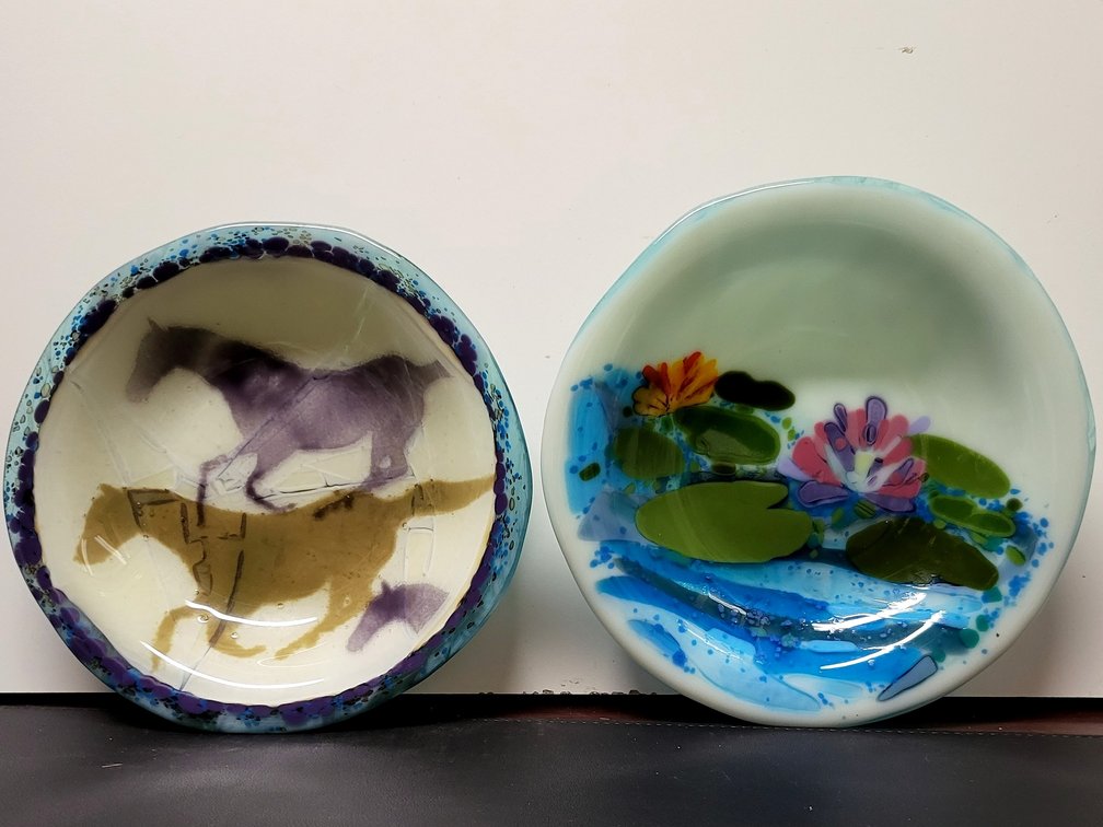 Artisan Fused Glass Trinket Dishes ,Set of 2 | Horse & Lily Pad Designs