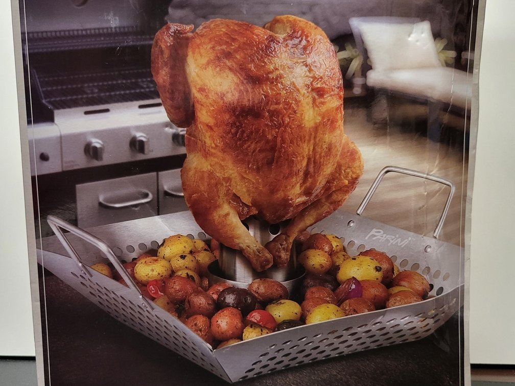 Parini Stainless Steel Chicken Roaster and Vegetable Grill Basket