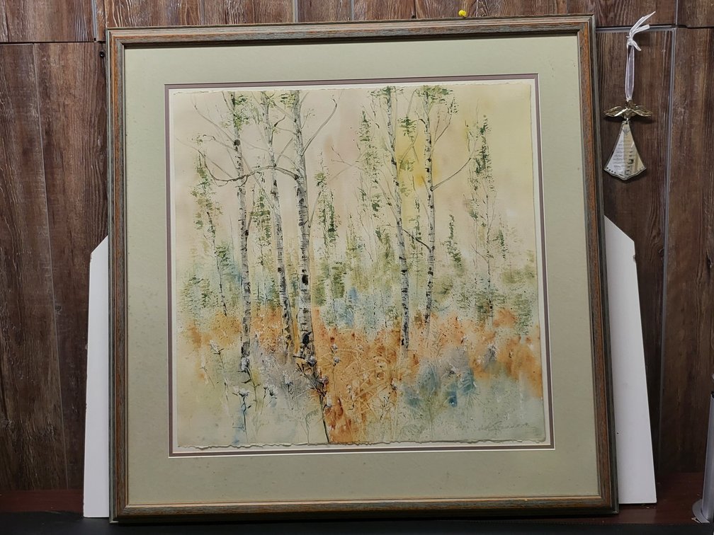 Deanna de Chauron Watercolor Landscape Painting (1977),Framed Birches/Aspens on Arches Paper