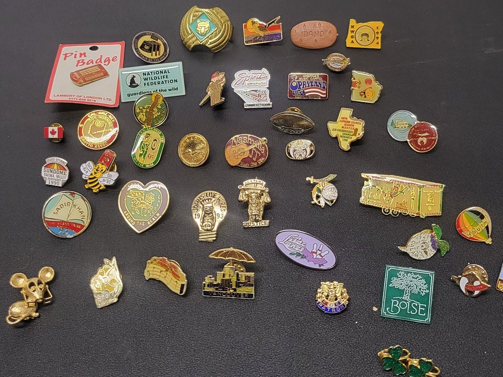 Collectible Lapel Pin Lot,41+ Pieces, Idaho, Travel, Souvenir, & Novelty Ephemera