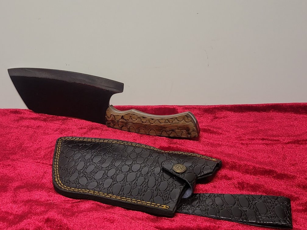 Custom Hand-Forged Serbian Chef Knife / Heavy Duty Meat Cleaver with Premium Leather Sheath