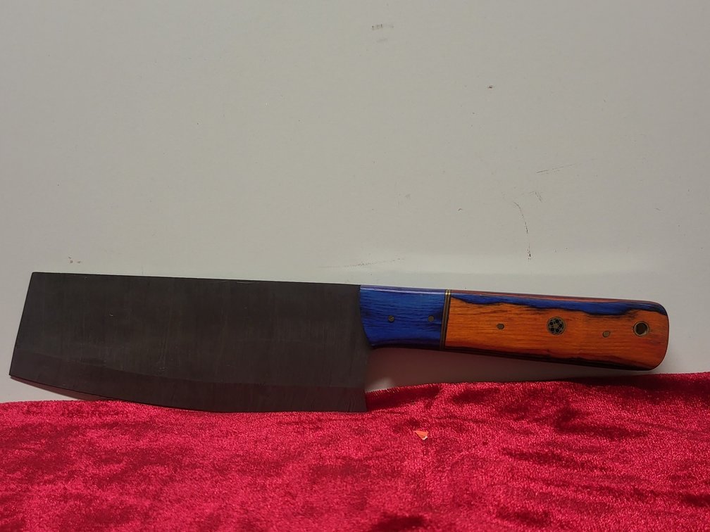 Custom Handmade Chef Cleaver Knife,Blue & Natural Wood Hybrid Handle