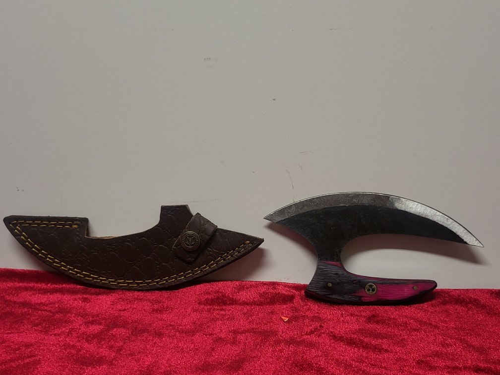 Custom Handmade Carbon Steel Alaskan Ulu Knife with Leather Sheath