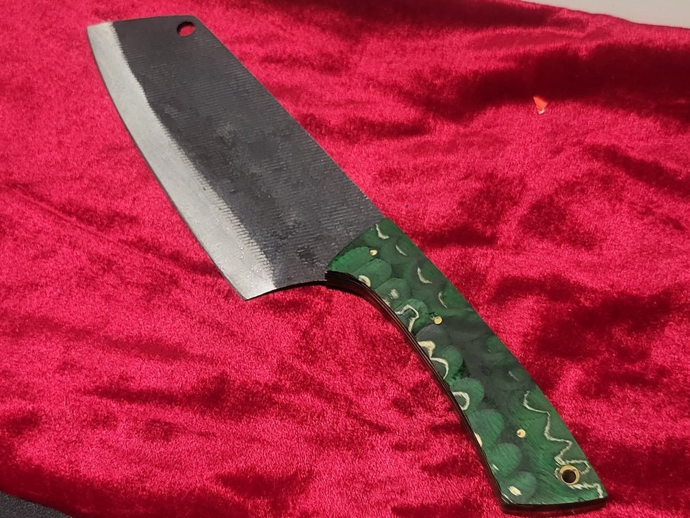 Custom Handcrafted Cleaver Knife,Forged Carbon Steel & Green Burl Handle
