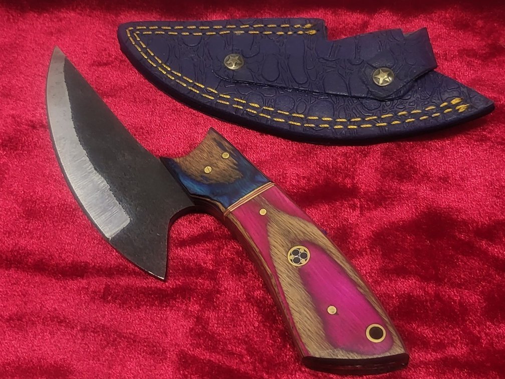 Custom Handmade Curved Skinner / Ulu Tracking Knife with Premium Tooled Sheath