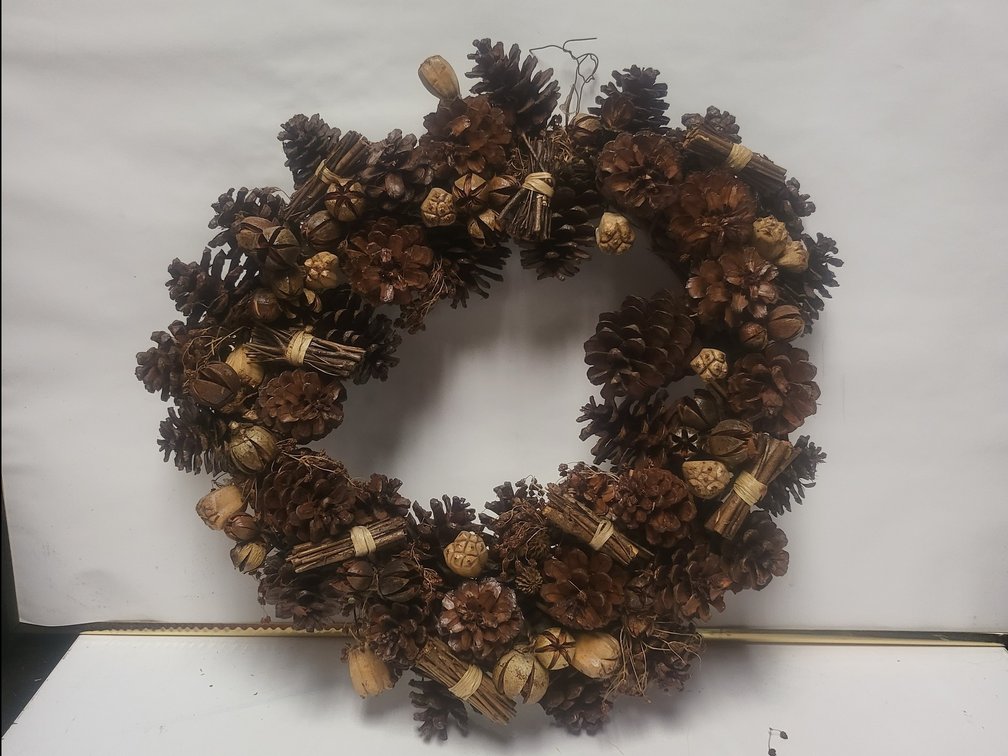 Rustic Natural Pinecone & Wrapped Twig Wreath ,Handmade Fall & Holiday Decor