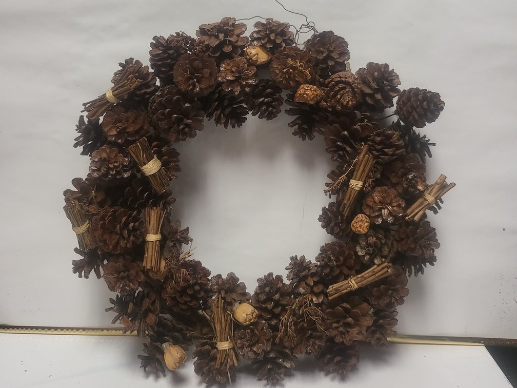 Rustic Natural Pinecone & Wrapped Twig Wreath – Handmade Fall & Holiday Decor