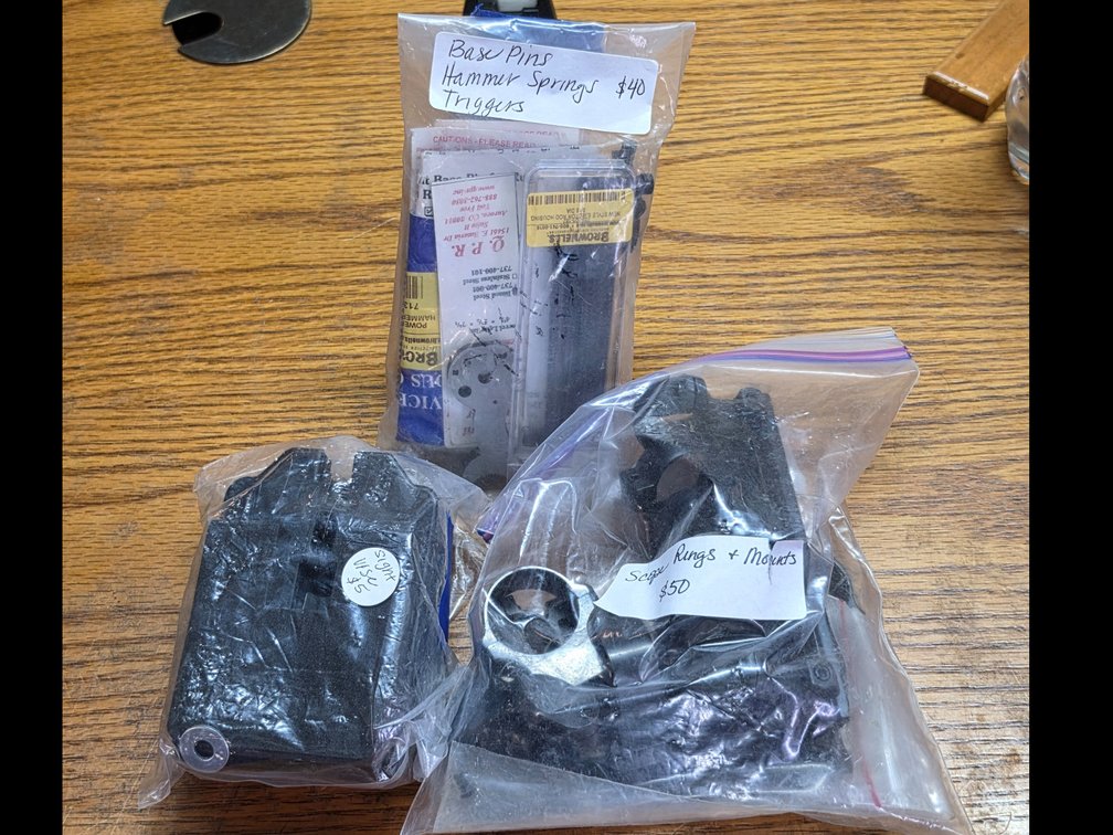 Bag of Scope Rings and Mounts, little Bag of Base Pins /Hammer Sprins/Triggers, 2 New Sight Vise Padded Gun Clamp Pads
