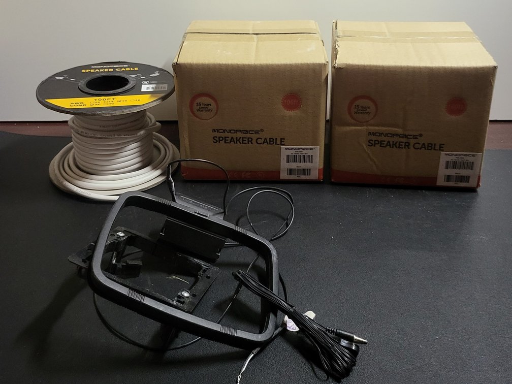Monoprice Speaker Cable Lot (Boxes & 100ft Spool) + AM/FM Radio Loop Antenna