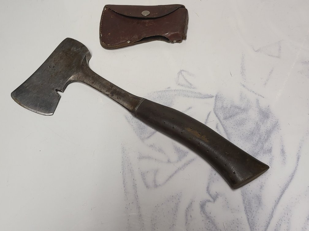 Craftsman REG. T.M. -M= 1-Piece Steel Camping Hatchet & Leather Sheath USA