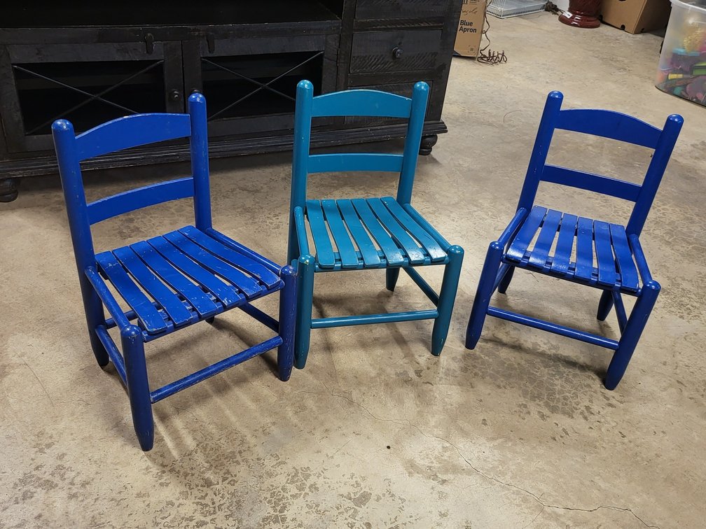 Children's Wooden Slat Chairs,Set of 3 (Shades of Blue)
