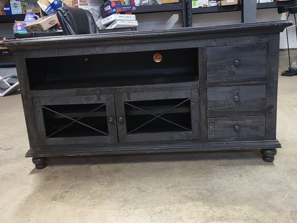 Rustic Solid Wood TV Stand / Media Console Distressed Black